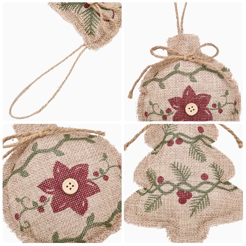 Jetec 12 Pieces Rustic Christmas Burlap Tree Ornaments Farmhouse Hanging Decorations Christmas Stocking Tree Ball Shaped Decor for Party - Image 3